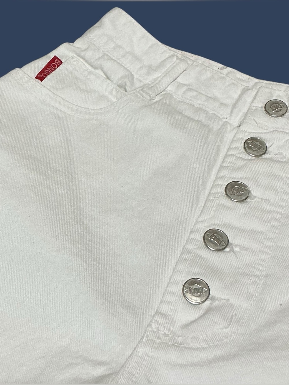 Vintage Bongo Gene Montesano USA White Denim Button Fly Shorts High Rise - Picture 3 of 6